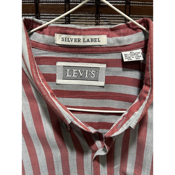 Vintage Levi's Silver Label Red And Grey Striped LS Mens Button Down Shirt XL - Picture 1 of 5